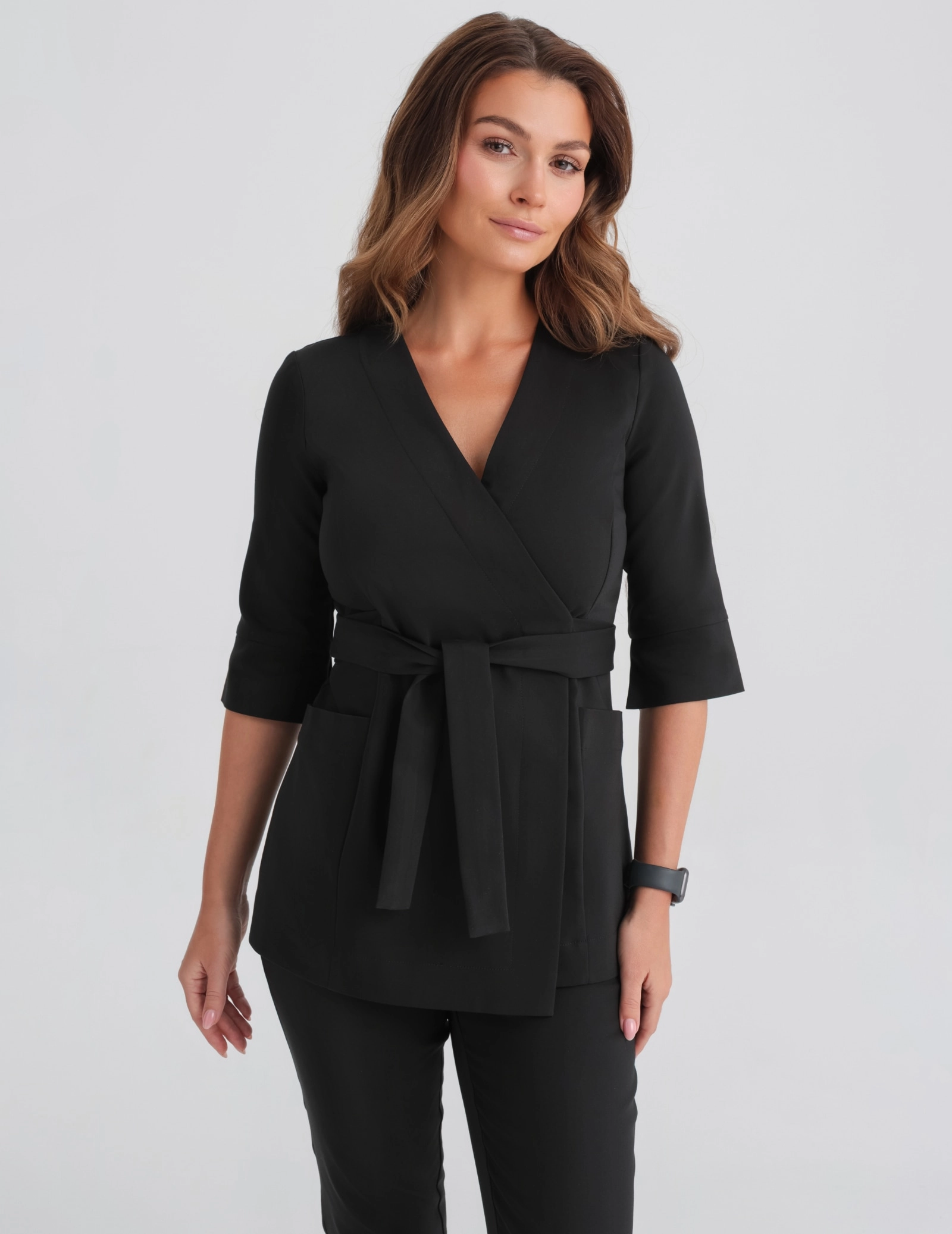 Viazaná lekárska blúzka Rosalie - TRUE BLACK