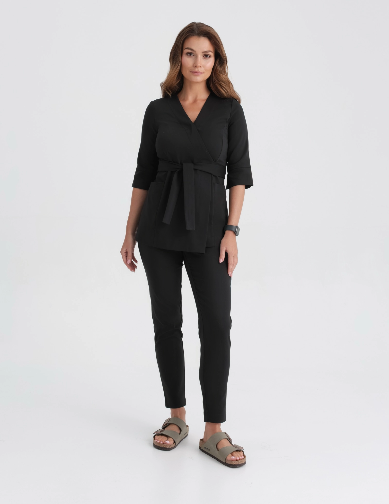 Viazaná lekárska blúzka Rosalie - TRUE BLACK