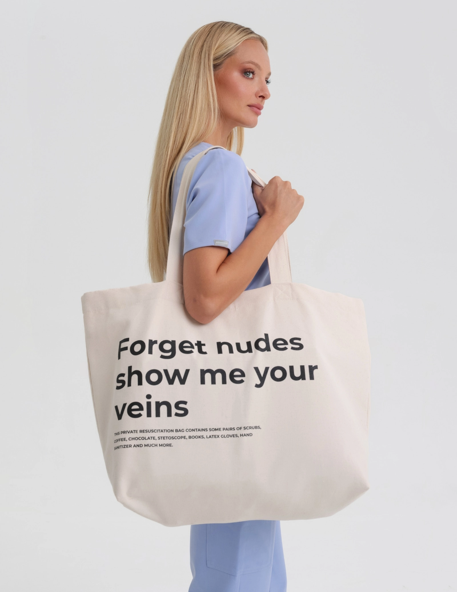 Oversize Taška Shopper "Forget nudes show me your veins"