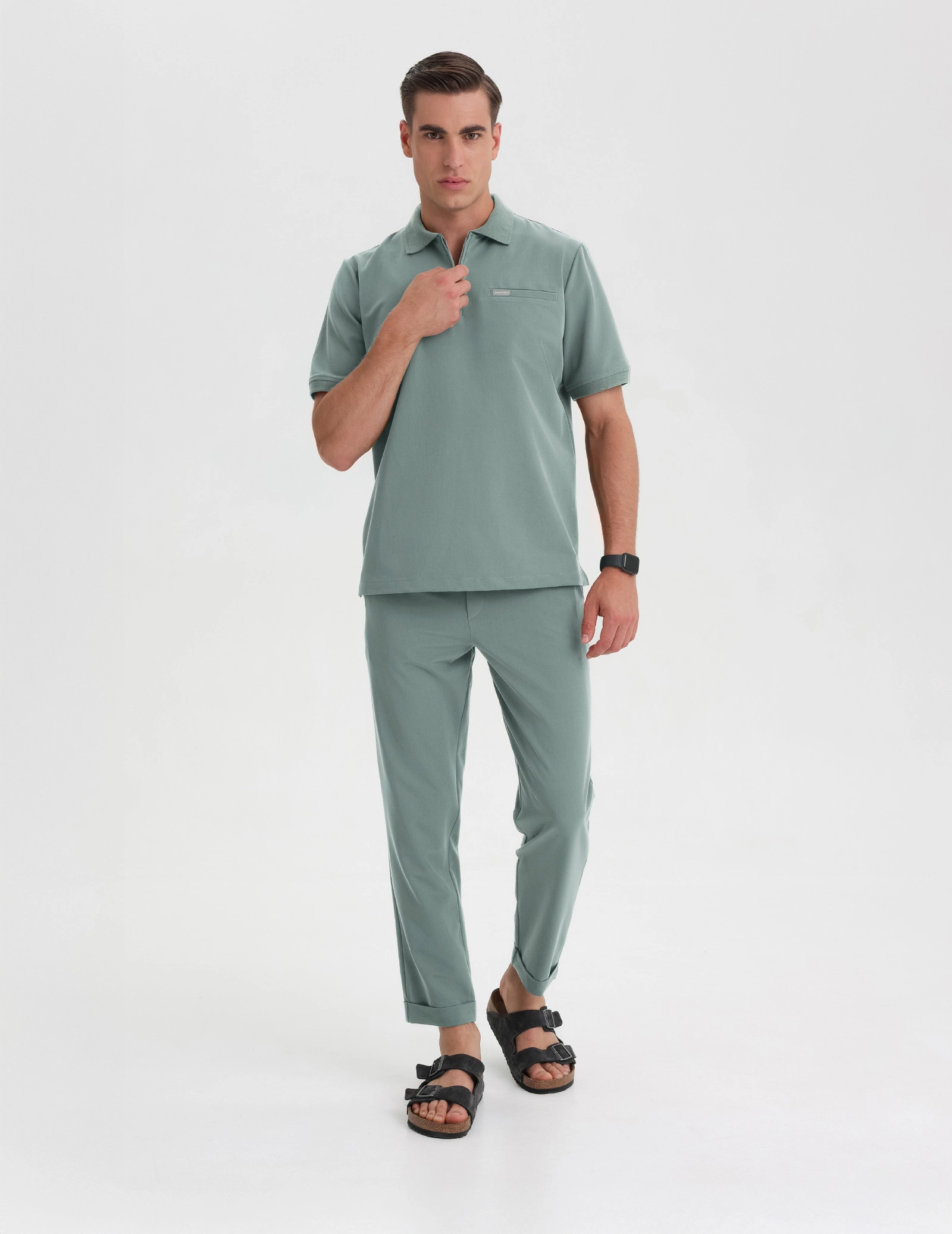 Pánska Lekárska Mikina Polo - DUSTY GREEN