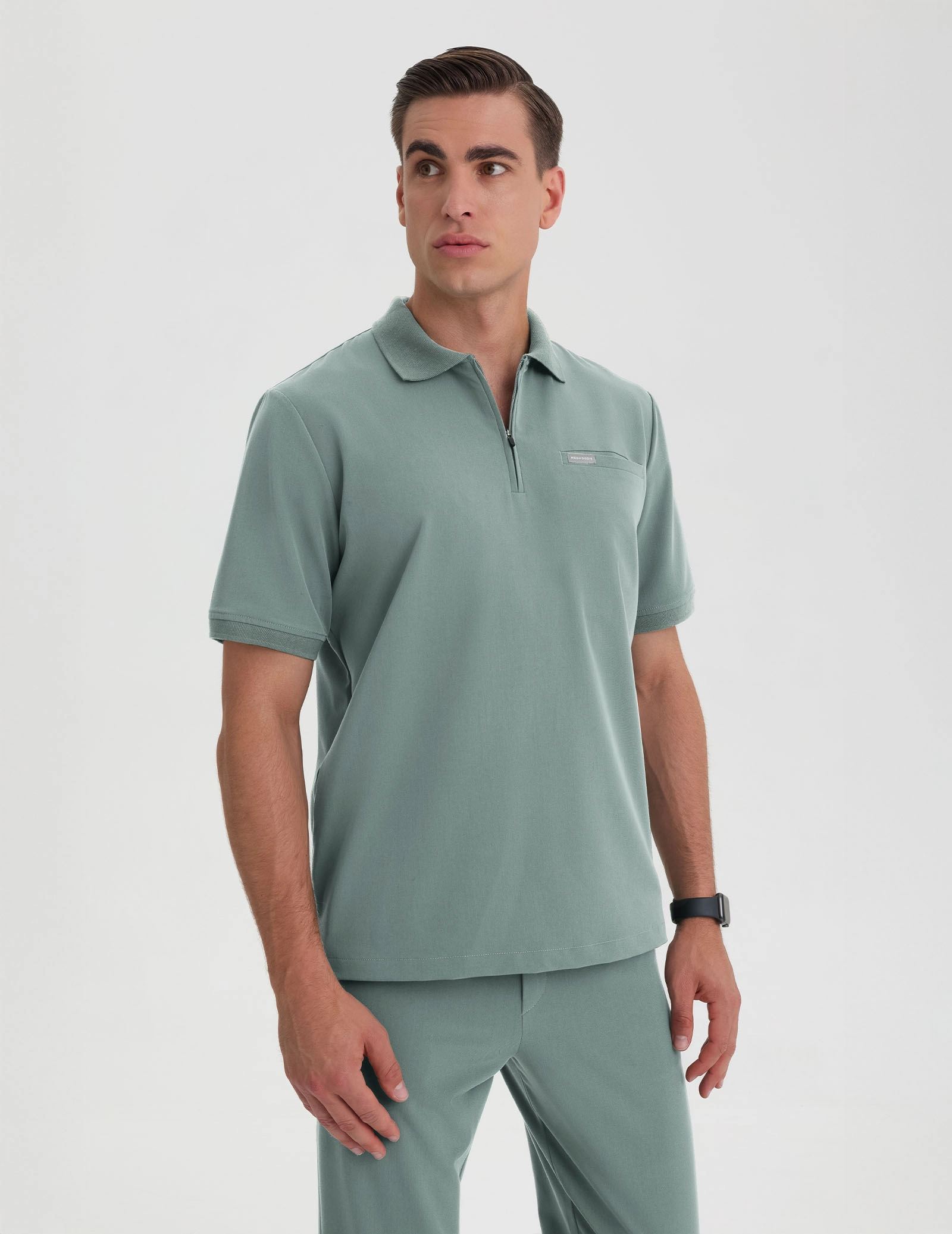 Pánska Lekárska Mikina Polo - DUSTY GREEN